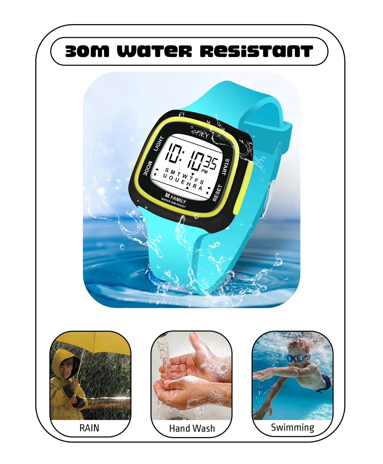 Spiky Unique Square Digital Watch for Kids - Black
