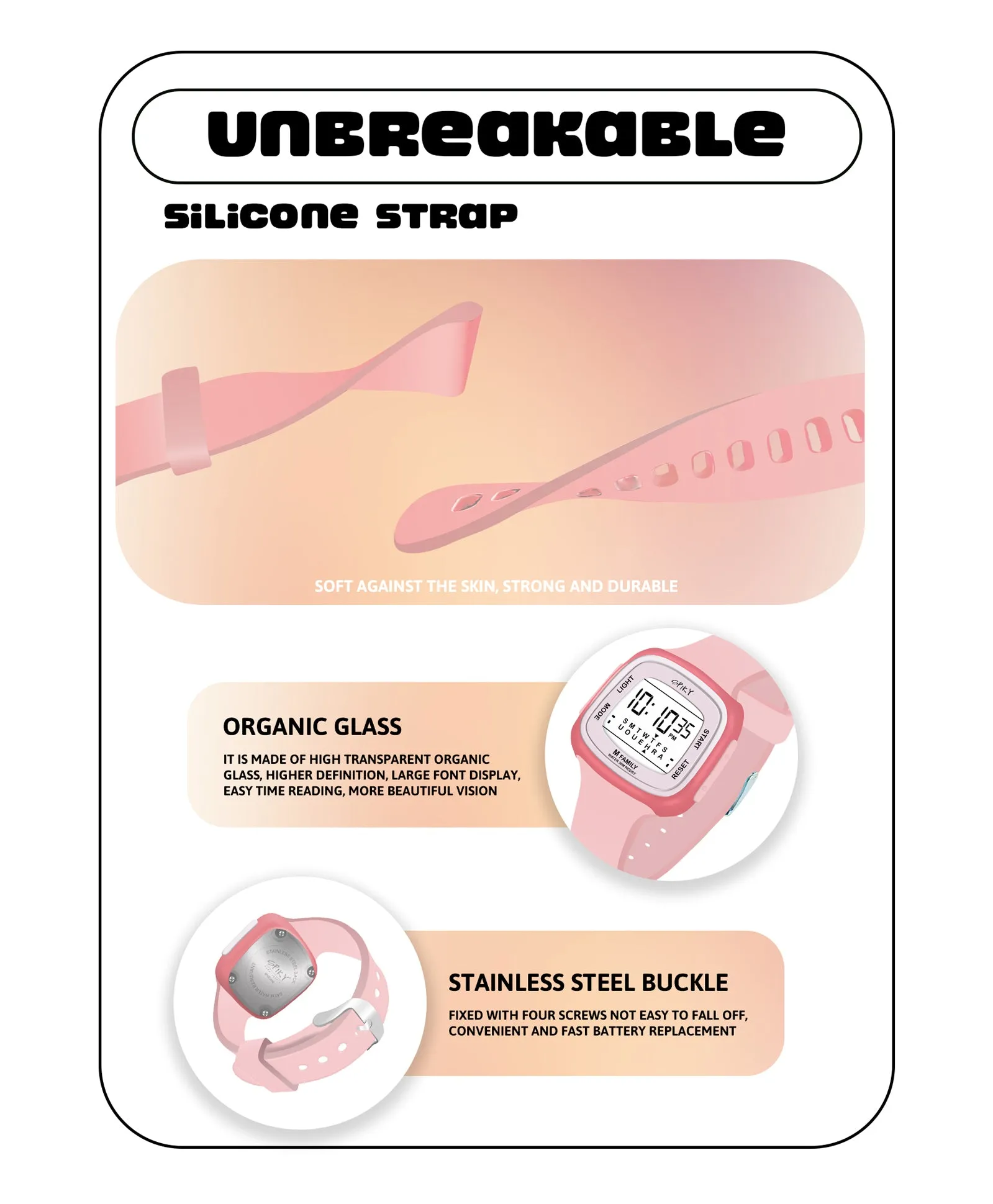 Spiky Unique Square Digital Watch for Kids - Blue