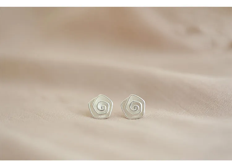 Sterling Silver Spiral Flower Stud Earrings
