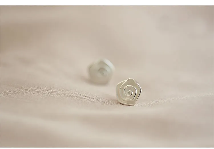 Sterling Silver Spiral Flower Stud Earrings