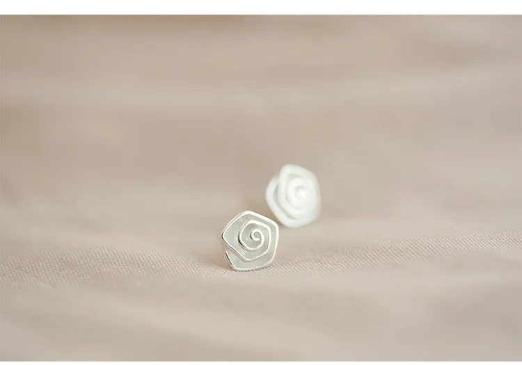 Sterling Silver Spiral Flower Stud Earrings