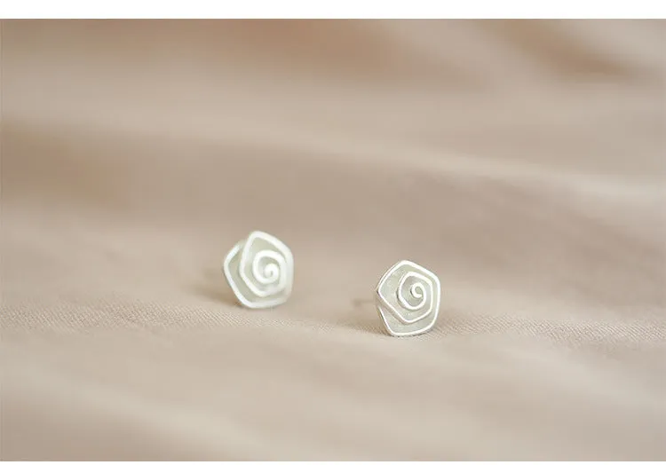 Sterling Silver Spiral Flower Stud Earrings