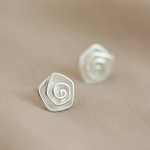 Sterling Silver Spiral Flower Stud Earrings