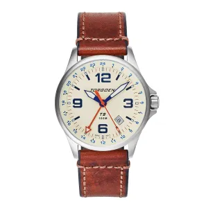 T9 Cream Ibis GMT | 42mm, Brown Vintage Leather Strap