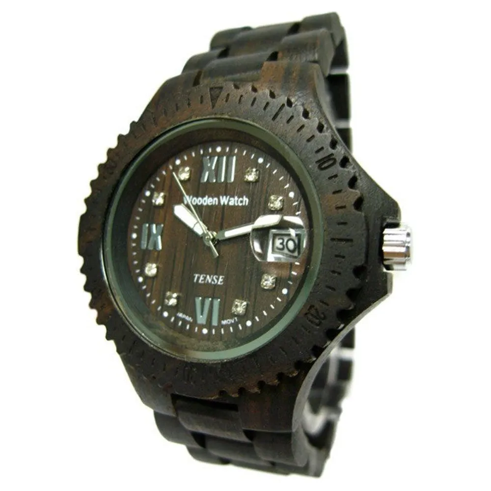 Tense Wood Women's Sport Sandalwood Wood Watch - Dark Bracelet - Dark Dial - L4100D