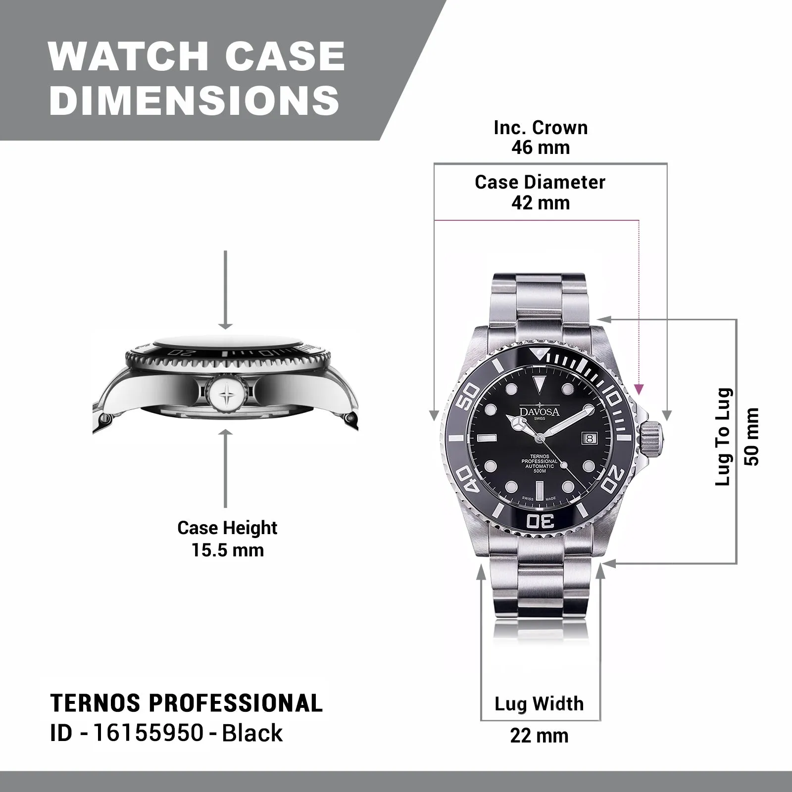 Ternos Professional Automatic 500m Black Diving Watch 16155950