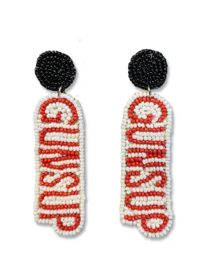 Texas Tech Dark Horse "Guns Up Text" White Beaded Earrings