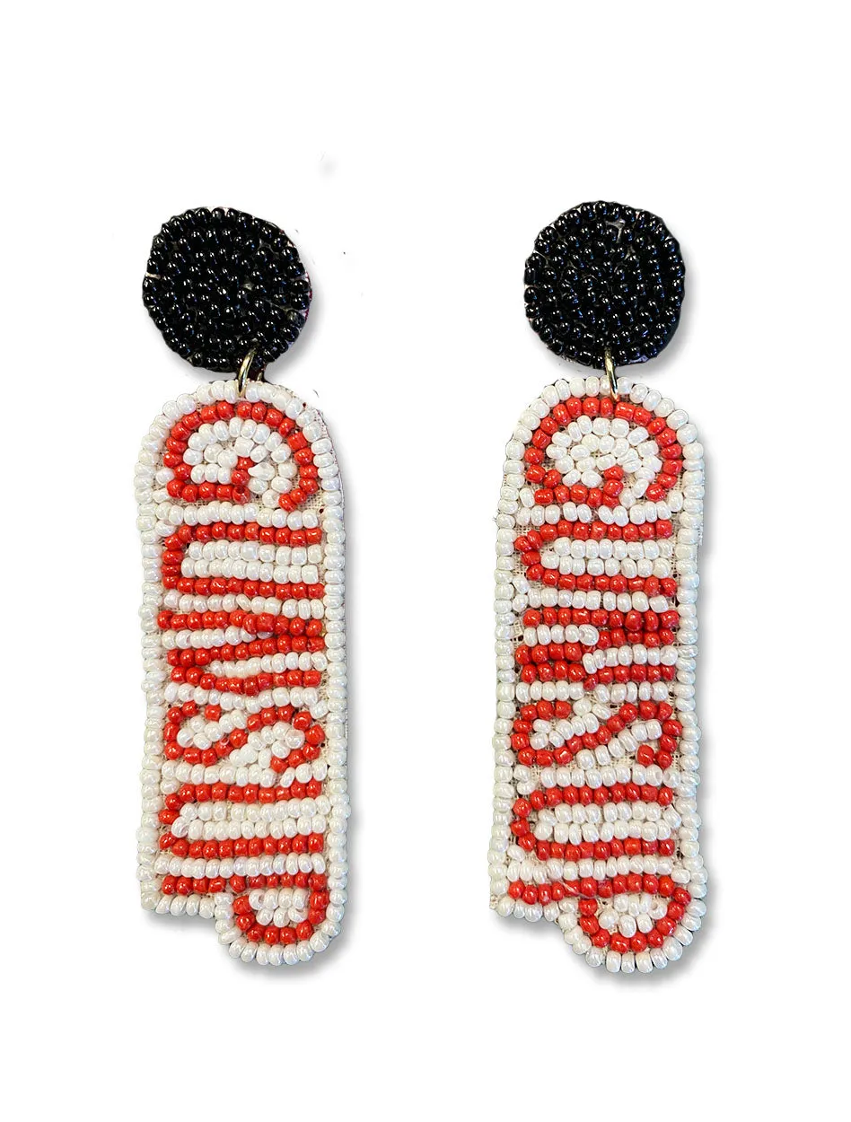 Texas Tech Dark Horse "Guns Up Text" White Beaded Earrings