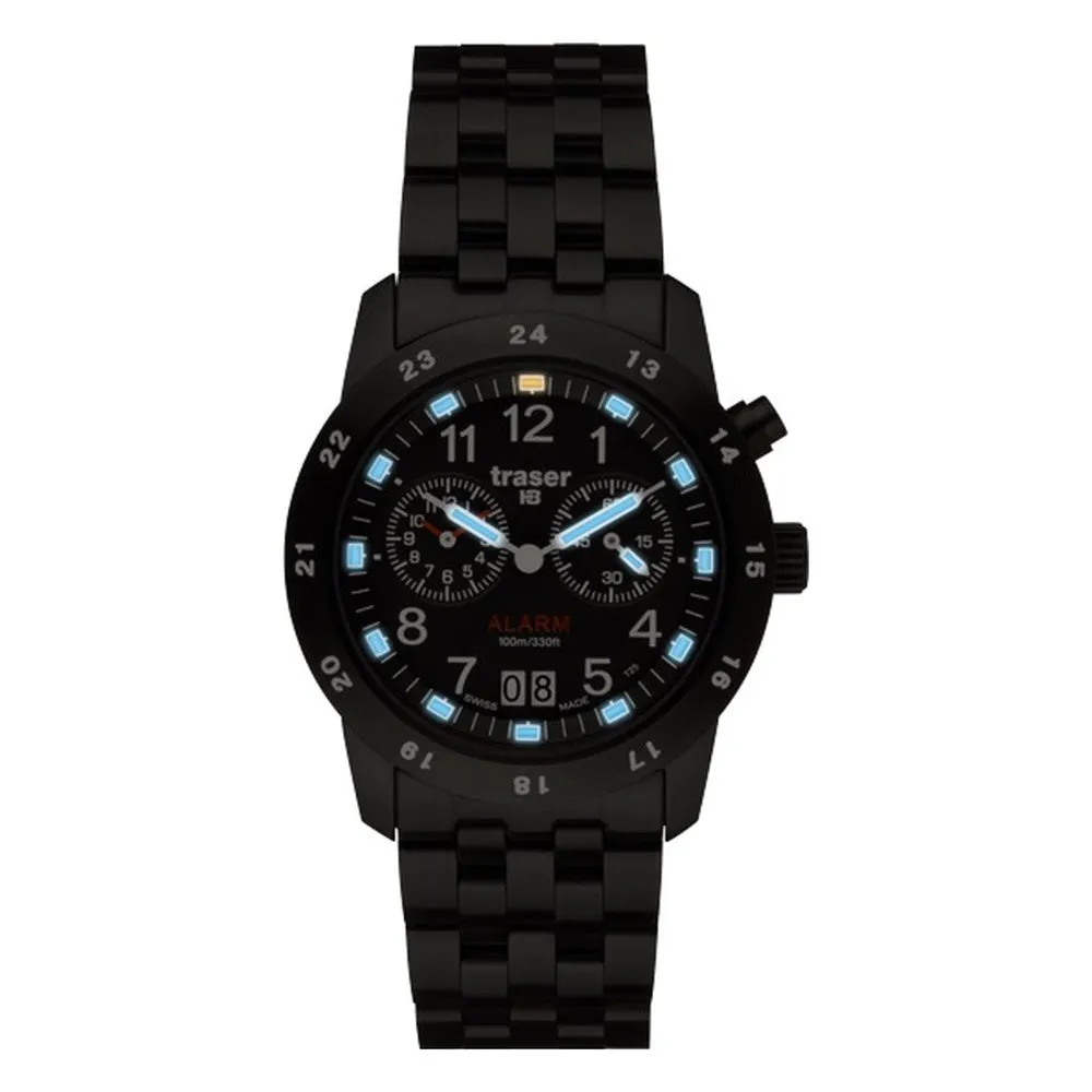 Traser Mens Blue Trigalight Steel Strap Black Dial Round Case Watch - 100264
