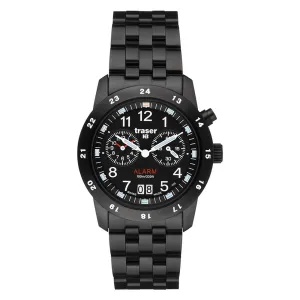 Traser Mens Blue Trigalight Steel Strap Black Dial Round Case Watch - 100264