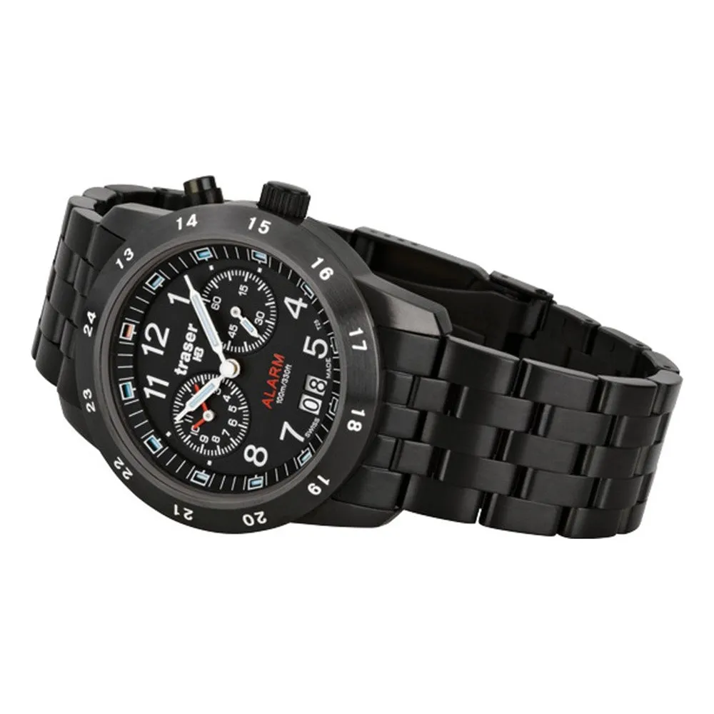 Traser Mens Blue Trigalight Steel Strap Black Dial Round Case Watch - 100264