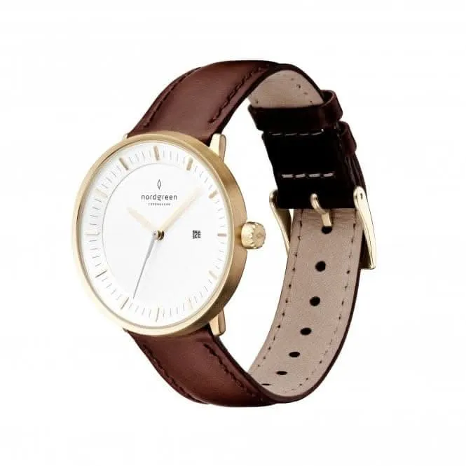 Unisex Philosopher Leather Gold 36mm Watch PH36GOLEDBXX