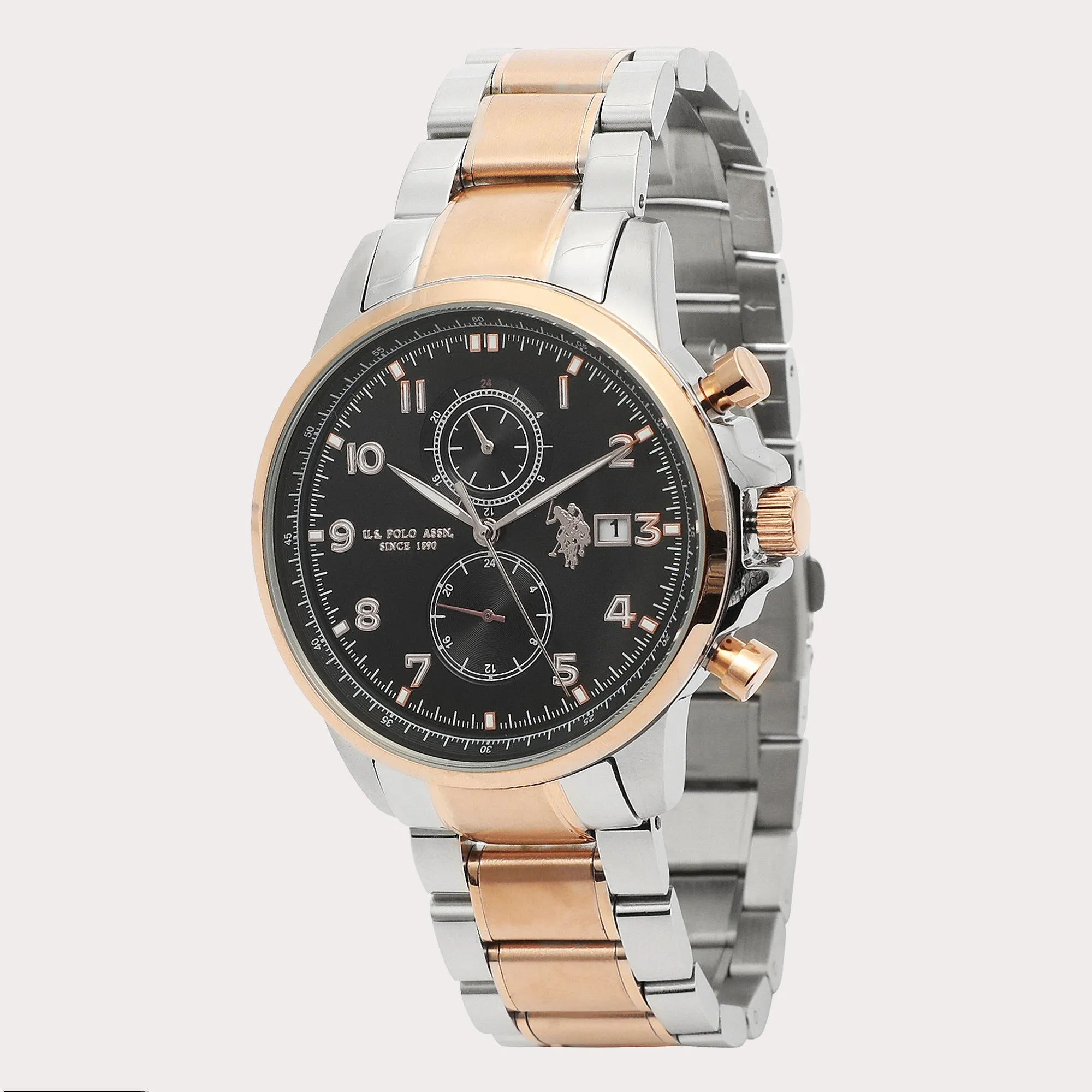 US POLO ASSN. MEN'S STAINLESS STEEL BAND & S.S. BUCKLE