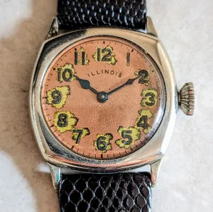 Vintage 1916 ILLINOIS Cushion Case Watch Movement grade 24 Manual Wristwatch