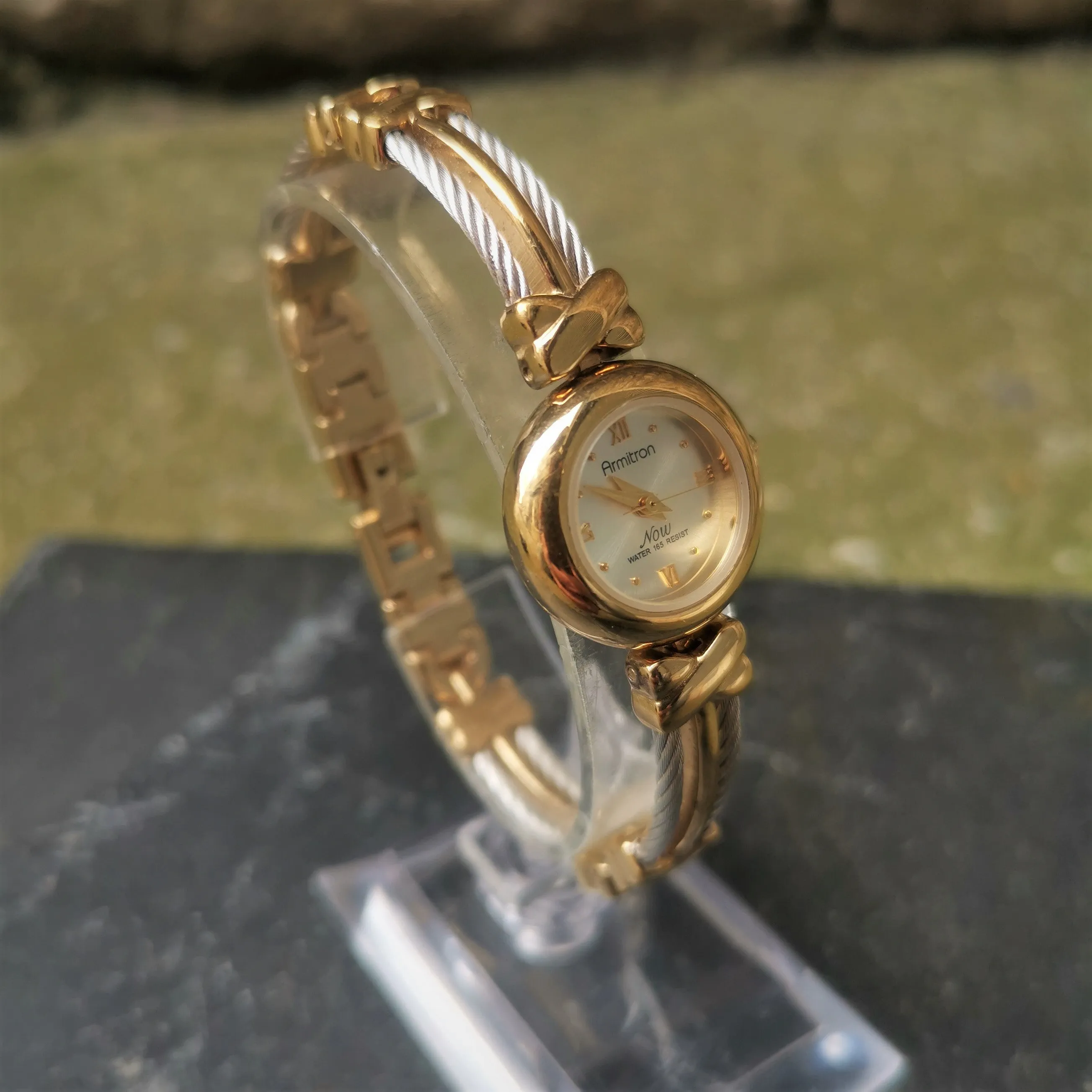 Vintage Armitron "NOW" Gold Plated Women's Quartz Watch // With Unique Steel Cable Strap