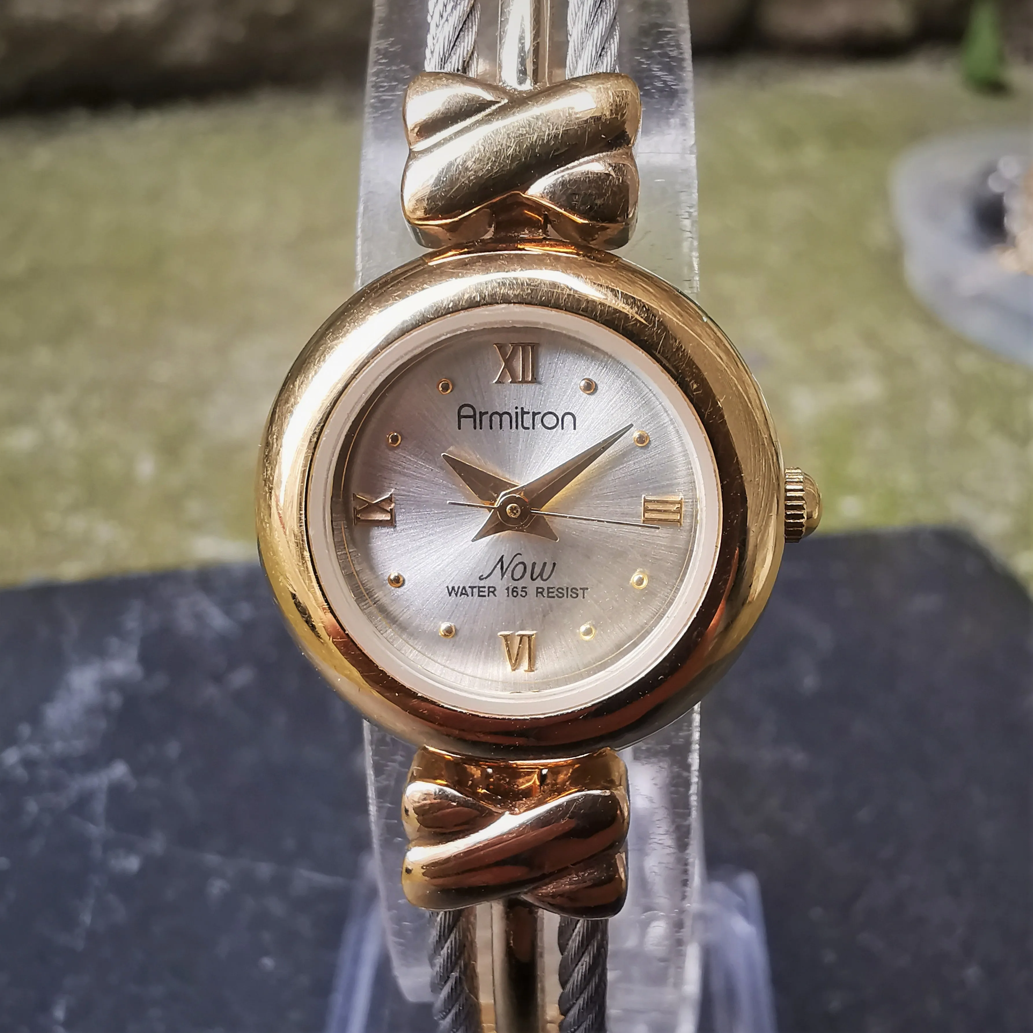 Vintage Armitron "NOW" Gold Plated Women's Quartz Watch // With Unique Steel Cable Strap