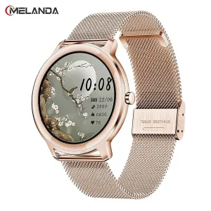 Watches super slim fashion women smart watch touch round screen smartwatch smart watches mesh rosegold