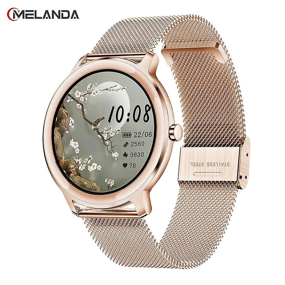 Watches super slim fashion women smart watch touch round screen smartwatch smart watches mesh rosegold