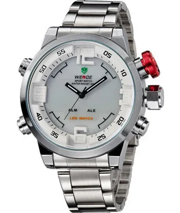 WEIDE Brand Military Watch Men Quartz 30m Waterproof LED Digital Full Stainless Steel Outdoor Sports Watches Dress Wristwatches