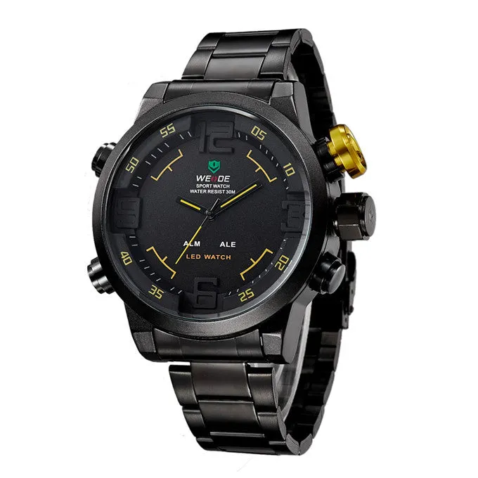 WEIDE Brand Military Watch Men Quartz 30m Waterproof LED Digital Full Stainless Steel Outdoor Sports Watches Dress Wristwatches