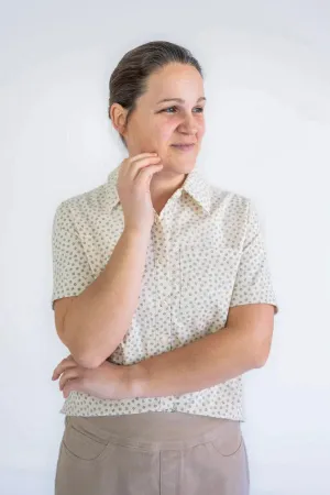 Wisteria Floral Button Top in Sage Floral