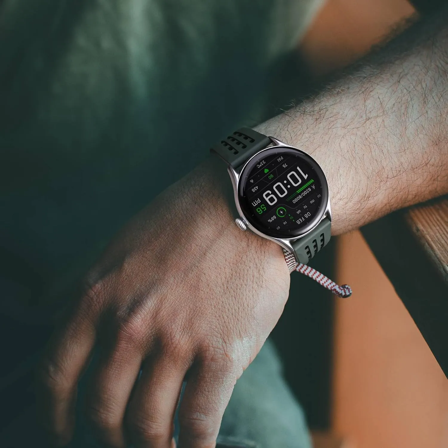WOCCI 21mm Rally Watch Band, FKM Rubber Strap, Quick Release, Black Matte Buckle (Green)