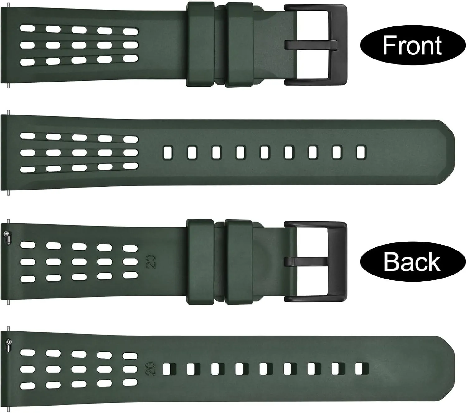 WOCCI 21mm Rally Watch Band, FKM Rubber Strap, Quick Release, Black Matte Buckle (Green)