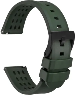 WOCCI 21mm Rally Watch Band, FKM Rubber Strap, Quick Release, Black Matte Buckle (Green)
