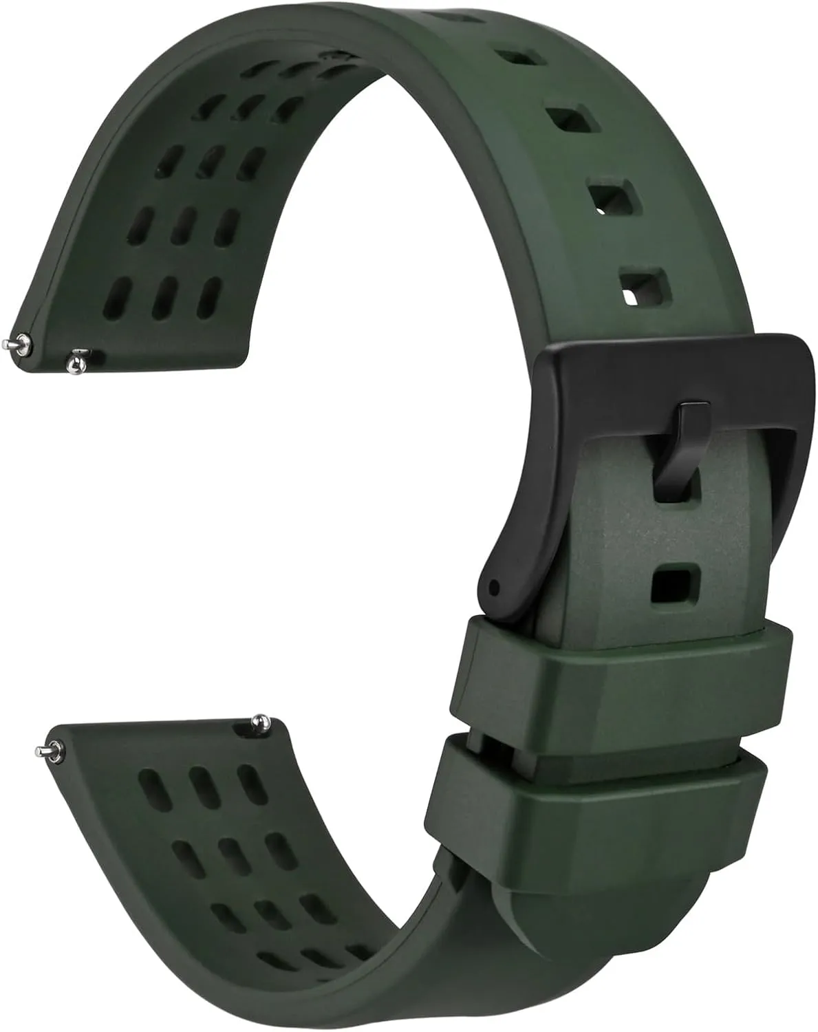 WOCCI 21mm Rally Watch Band, FKM Rubber Strap, Quick Release, Black Matte Buckle (Green)