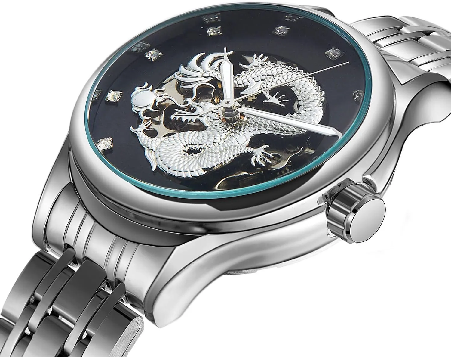 Women's Waterproof Mechanical Watch Dragon Dial Automatic Classic Vintage Stainless Steel Watch